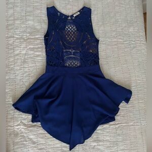 Elegant Blue Lace Skater Dress